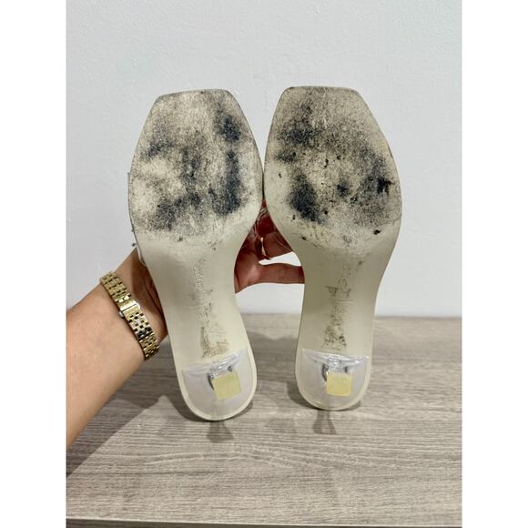 Cult Gaia Uma Kitten Heel Embellished Slide Sandals White Women's 36.5/ U 6.5 - Picture 8 of 8